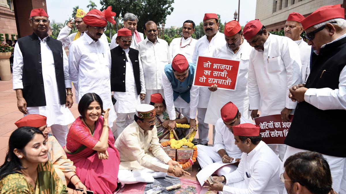Opposition MPs protest over Ram Temple donation theft