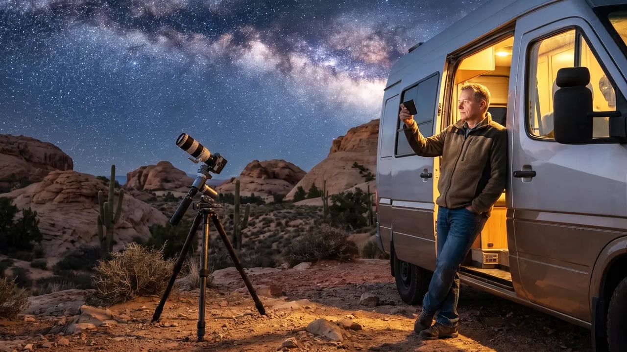 This full-frame camera doesn’t just photograph the stars – it tells you what stars you’re looking at from a removable magnetic LCD screen