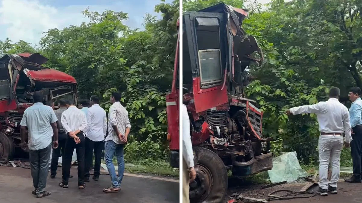 Ratnagiri: 2 Buses Suffer Major Damage After Head-On Collision Near Zharivinayak Temple - VIDEO