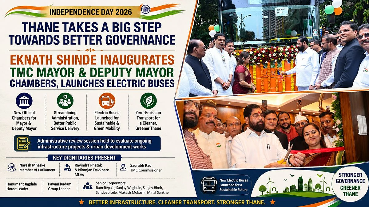 Independence Day 2026: Dy CM Eknath Shinde Inaugurates TMC Mayor, Deputy Mayor Chambers, Launches Electric Buses In Thane
