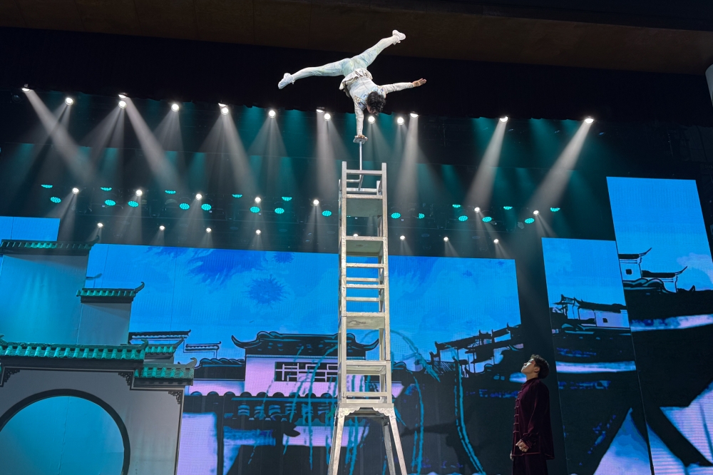 Young Chinese acrobat turns 12 years of training into daring 10m-high act