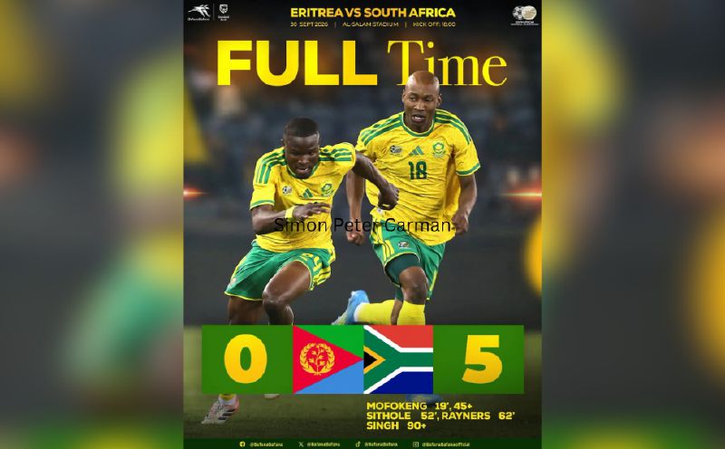 Mofokeng brace helps South Africa crush Eritrea