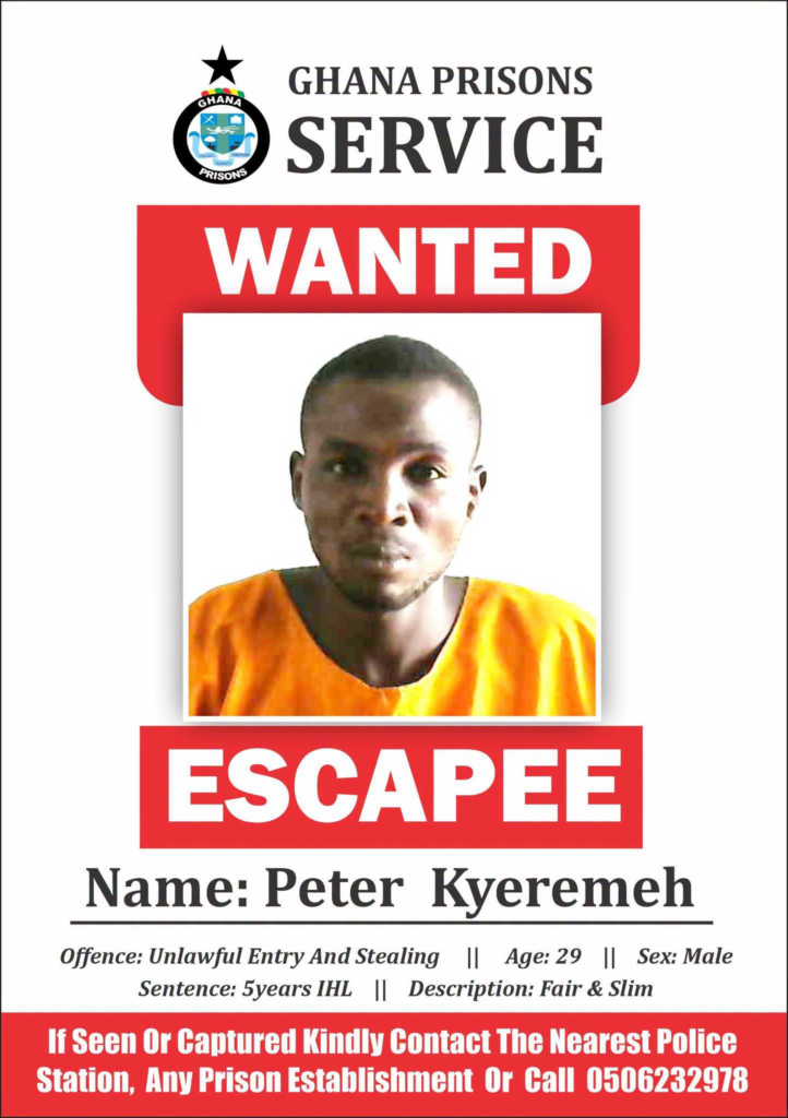 Ghana Prisons Service on manhunt for 29-year-old escapee