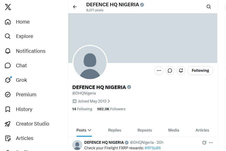 X account of Nigerian military headquarters hacked – Official
