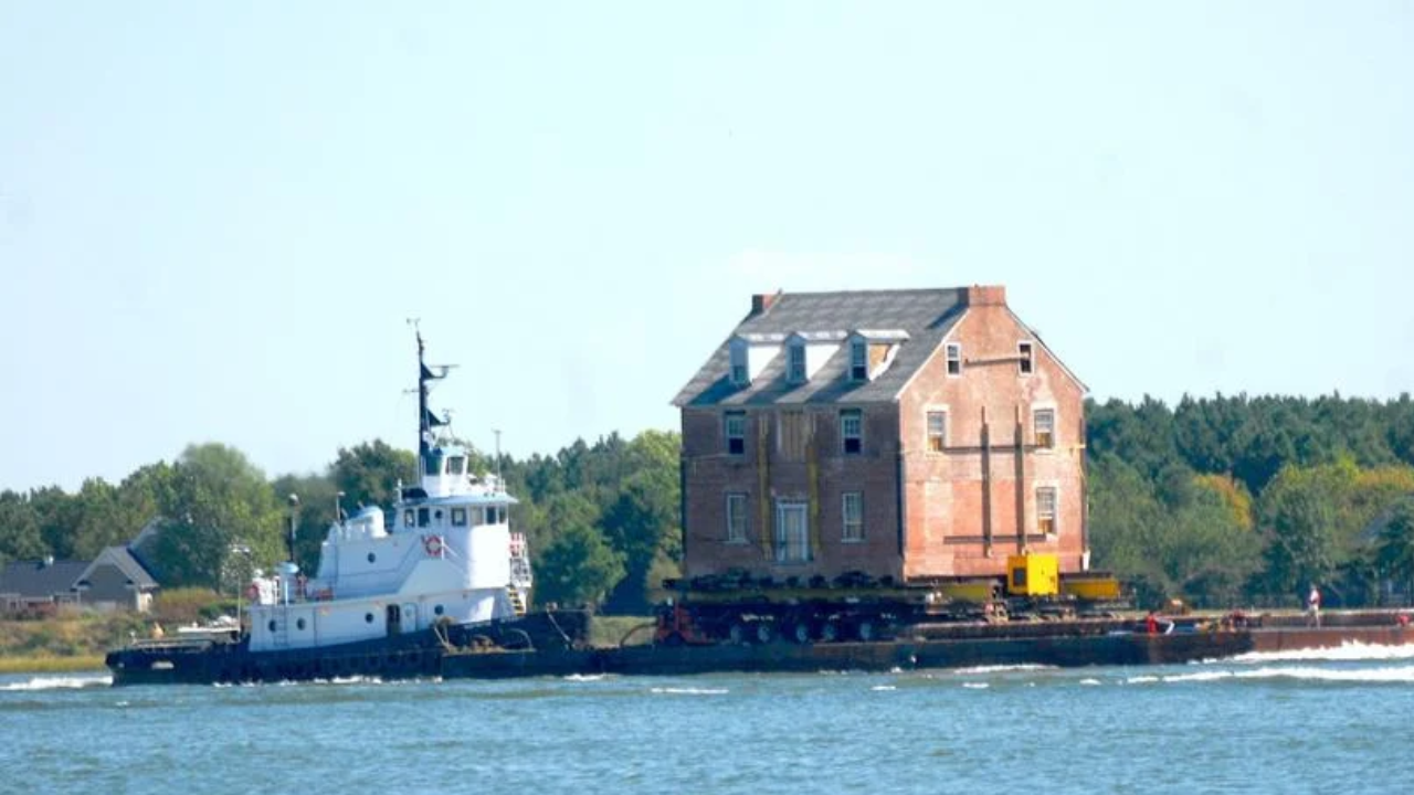 Family moves 255-year-old mansion 50 miles by barge across Chesapeake Bay