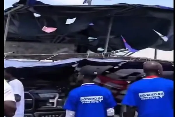 4 vehicles damaged as billboard collapses at NPP Delegates Conference