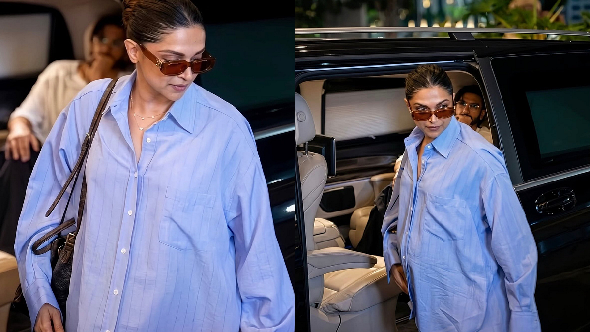 Deepika Padukone Skips Baby Bump-Revealing Trend, Makes A Chic Statement In Crisp Blue Shirt At Mumbai Airport