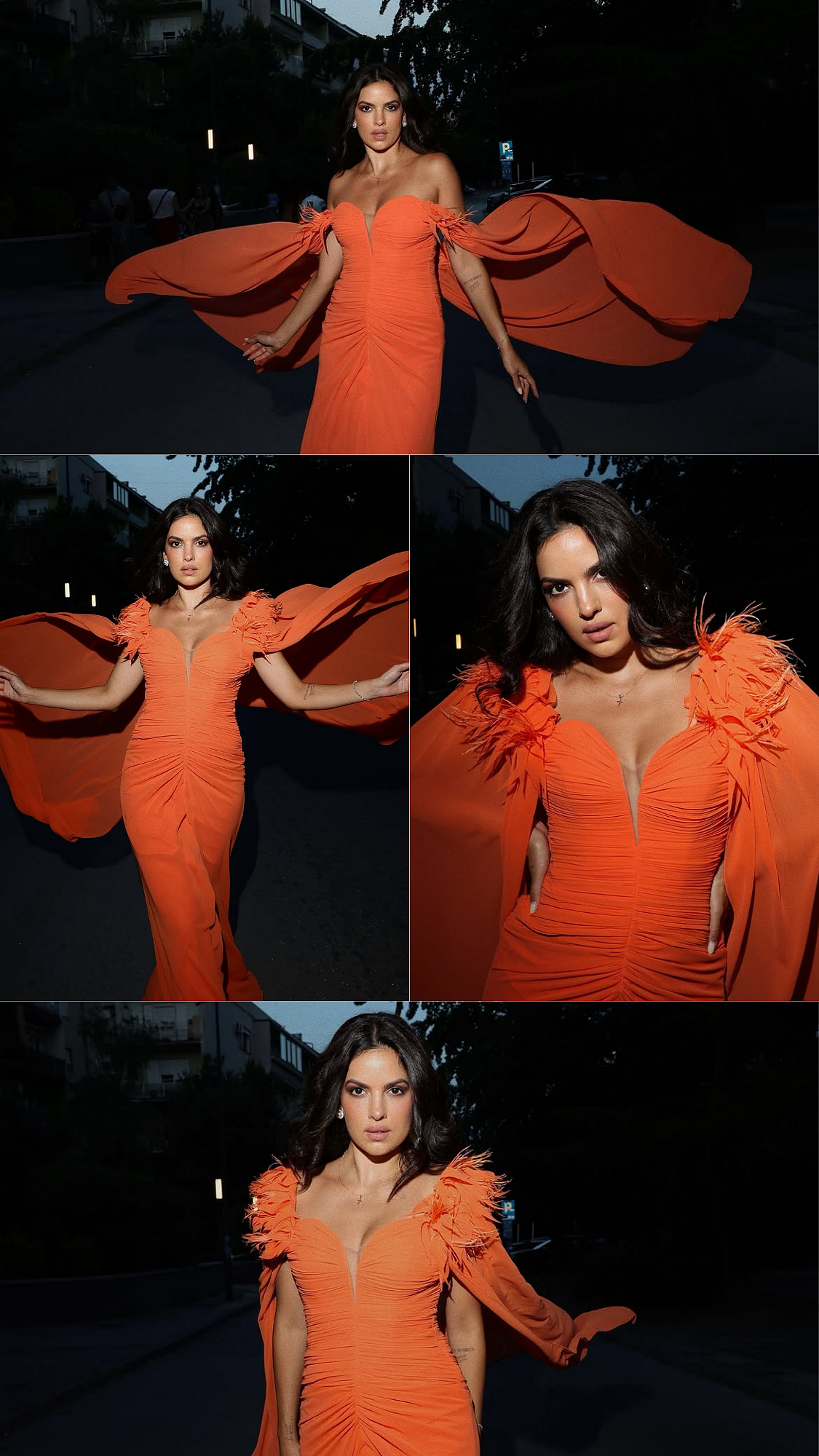 Natasa Stankovic Sets The Internet Ablaze In Fiery Orange Gown With Dramatic Cape Sleeves