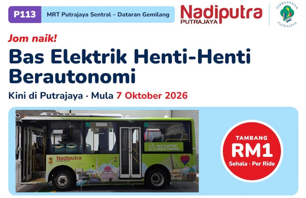 Putrajaya autonomous EV bus service starts this week: Six stops, RM1 per ride