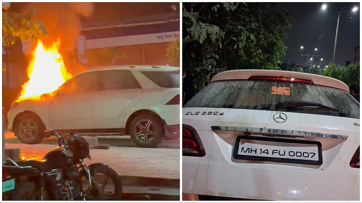 WATCH: Mercedes Car Catches Fire Near Petrol Pump In Pimpri-Chinchwad’s Chikhali