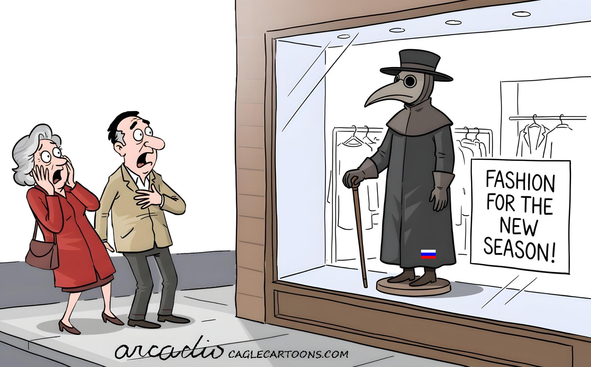 Russian plague doctor mannequin in window