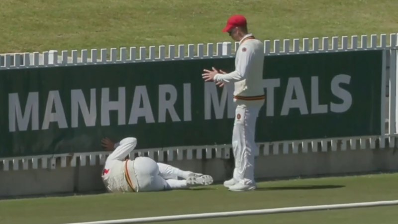 Weatherald smashes into the fence while fielding