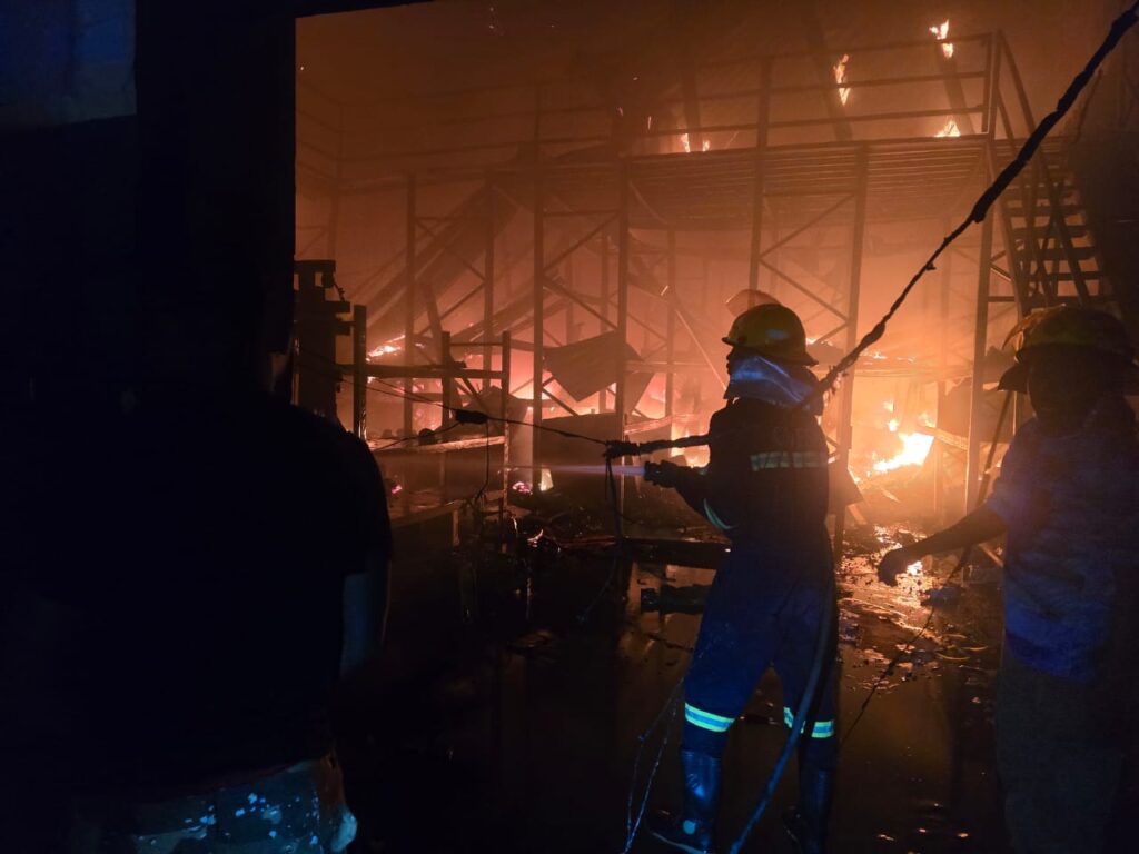 Fire guts warehouse at Techiman Tamale Station, firefighter collapses from smoke