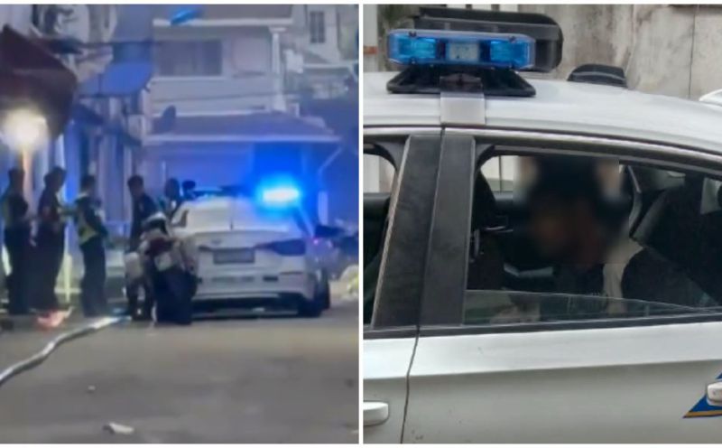 Two men held after car crashes into drain while fleeing police