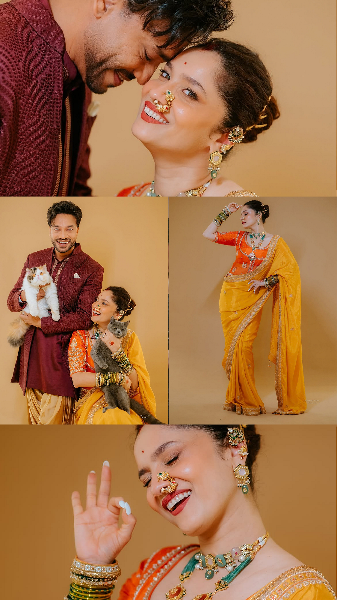 Ankita Lokhande Pairs Handcrafted Silk Saree with a Statement Rajputana Blouse in Romantic Photoshoot with Vicky Jain