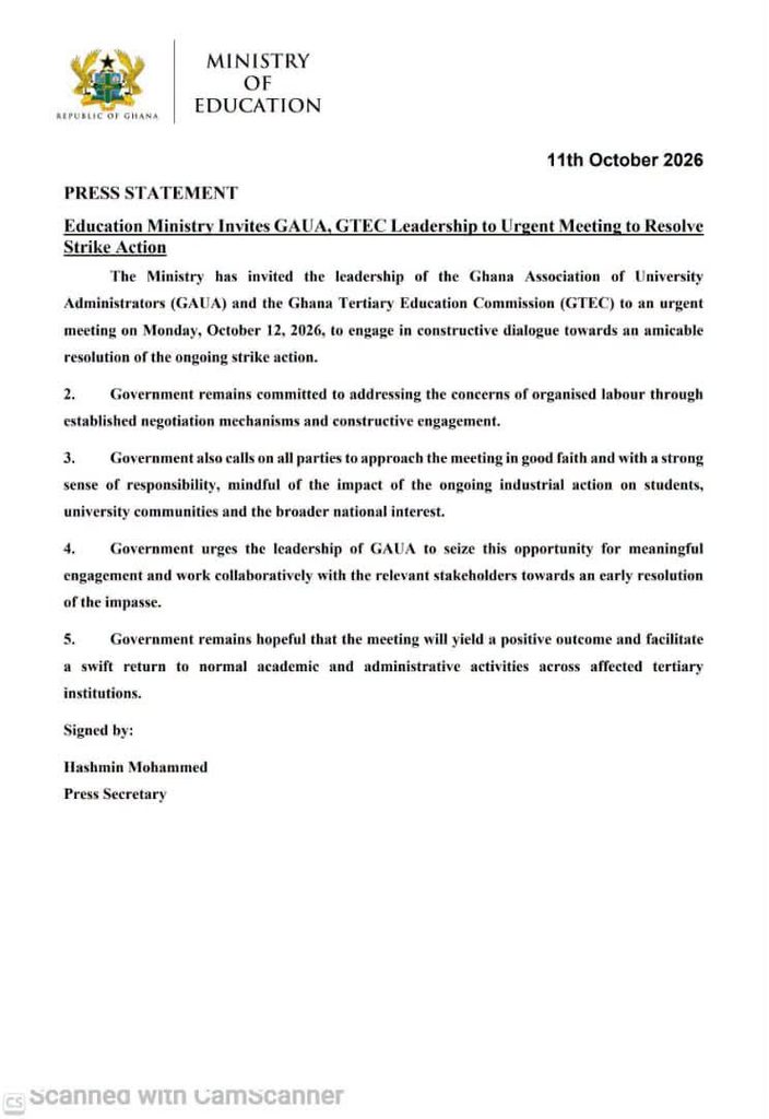 Education Ministry calls emergency meeting with GAUA, GTEC to end strike