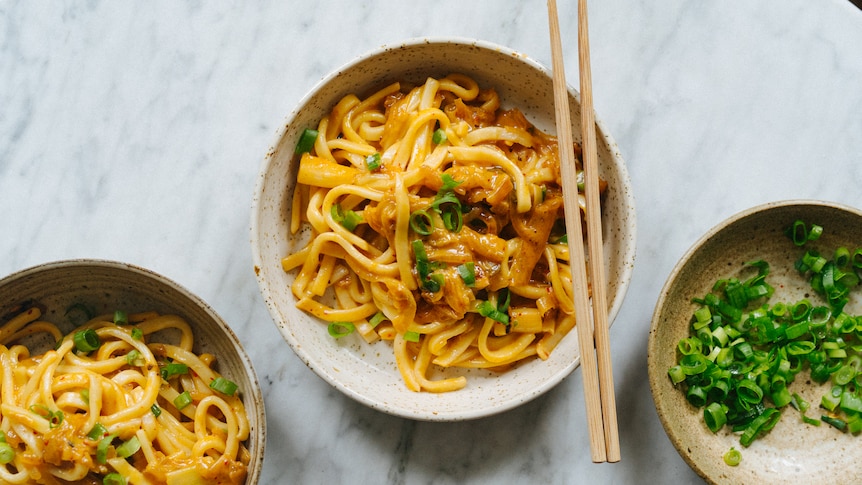 From sticky beef to cheesy kimchi, four easy dinners using noodles
