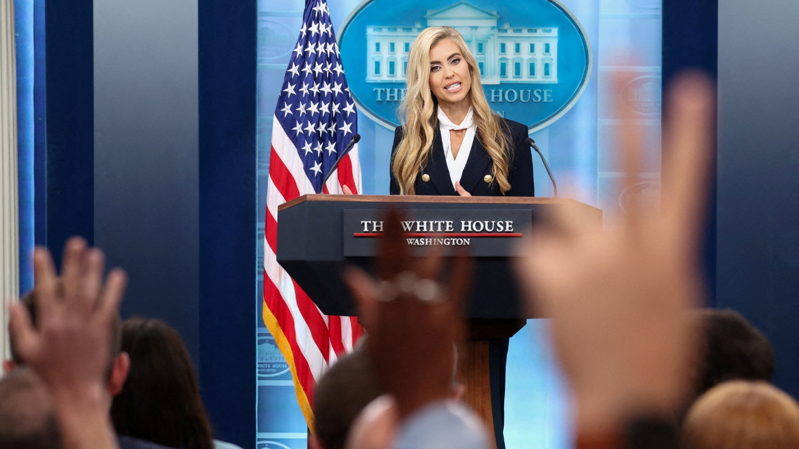 ‘My president… sorry, my husband’: Trump’s new press secretary Katie Zacharia’s awkward debut