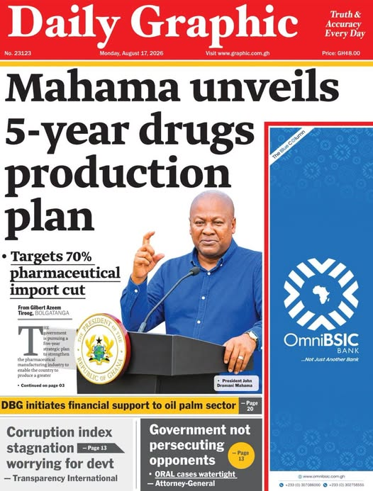 Newspaper headlines: Monday, August 17, 2026