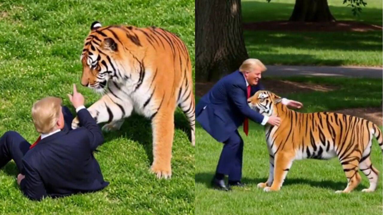 Trump shares bizzare AI video of himself taming tiger