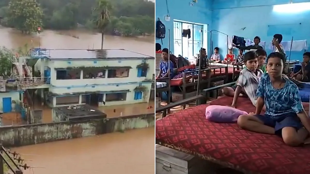 Odisha Flood Crisis: Over 300 Students Stranded As Floodwaters Inundate Kendrapara Ashram School, Relief Ops Intensified | Video