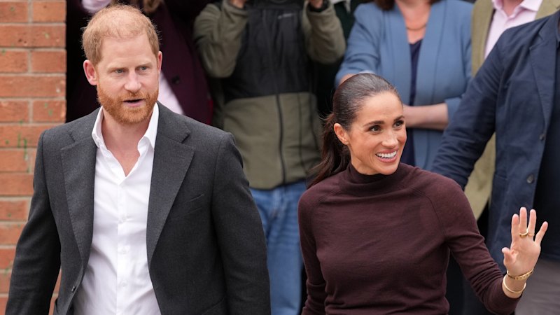 ‘It’s wonderful to be back’: Harry and Meghan on first outing since UK return