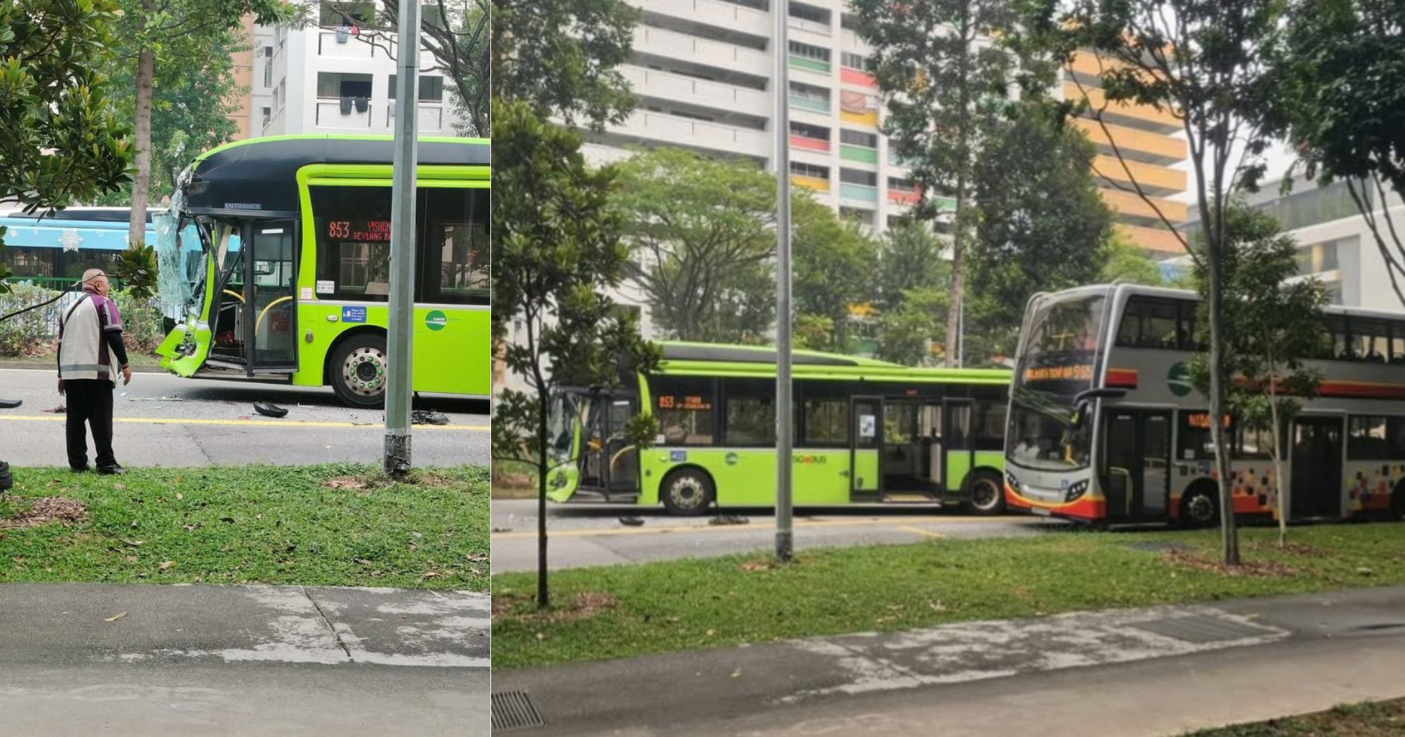 3-bus accident in Yishun, 6 injured: Bus 853 hit bus 852, which hit bus 851