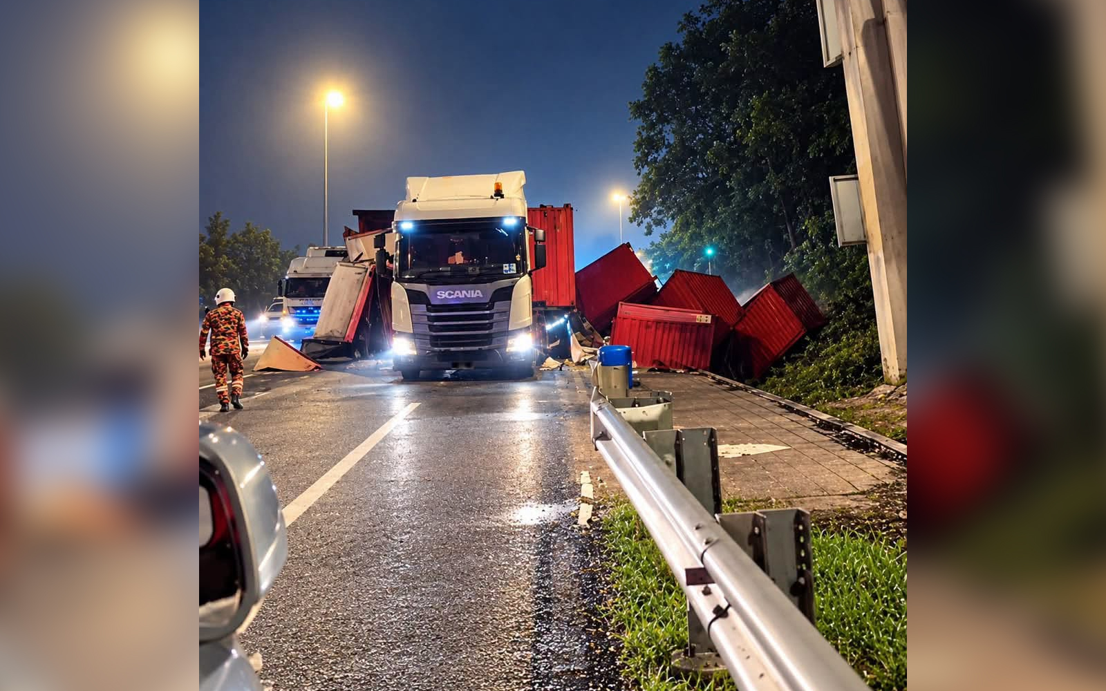 JPJ officer killed after lorry rams into vehicles during check on PLUS Highway