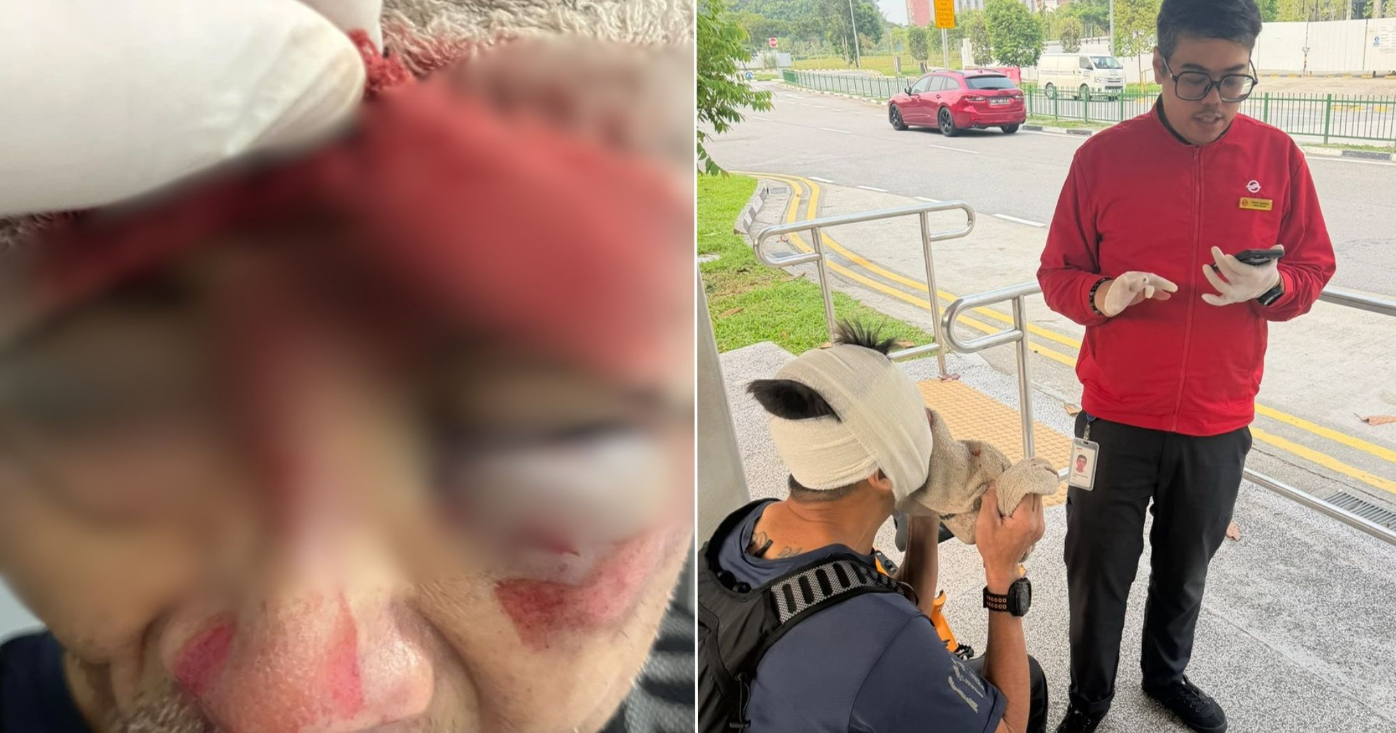 SMRT staff help cyclist with head & face injury outside Labrador Park MRT, pay for his Grab ride home