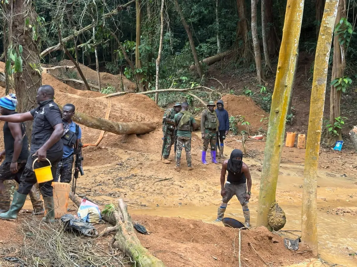 NAIMOS officials quell clash of illegal miners in Atiwa Forest, destroys makeshift structures and pumping machines