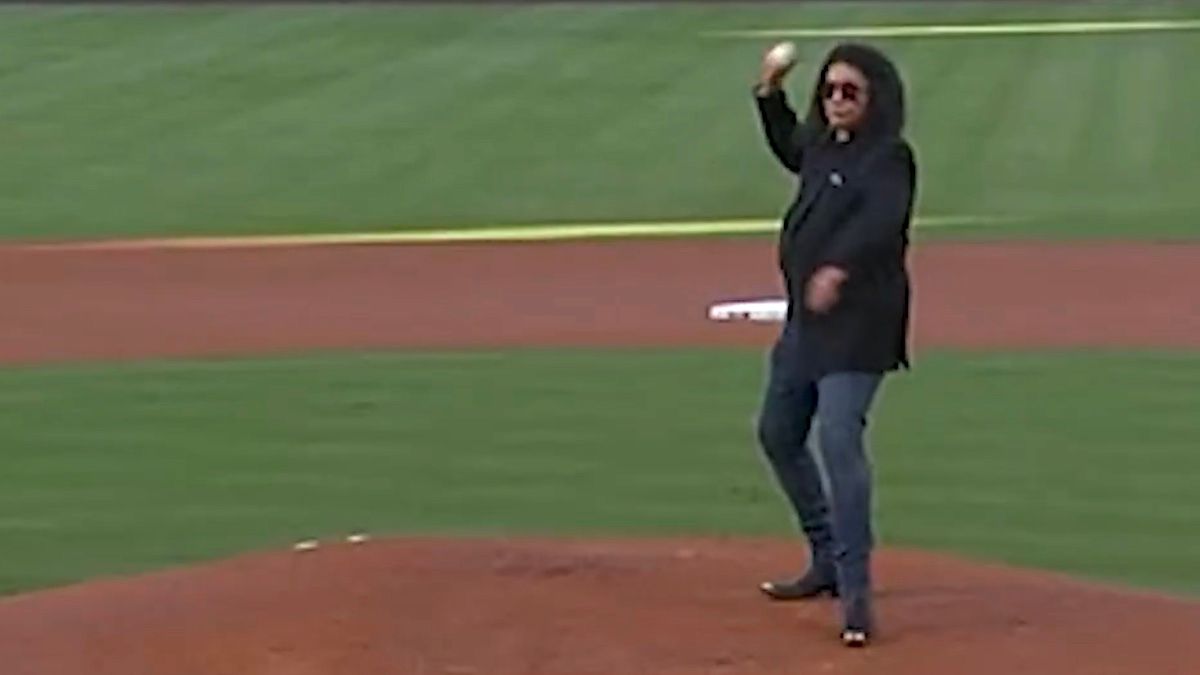 Rock and Throw All Nite: KISS’ Gene Simmons Tosses Four First Pitches at LA Angels Game