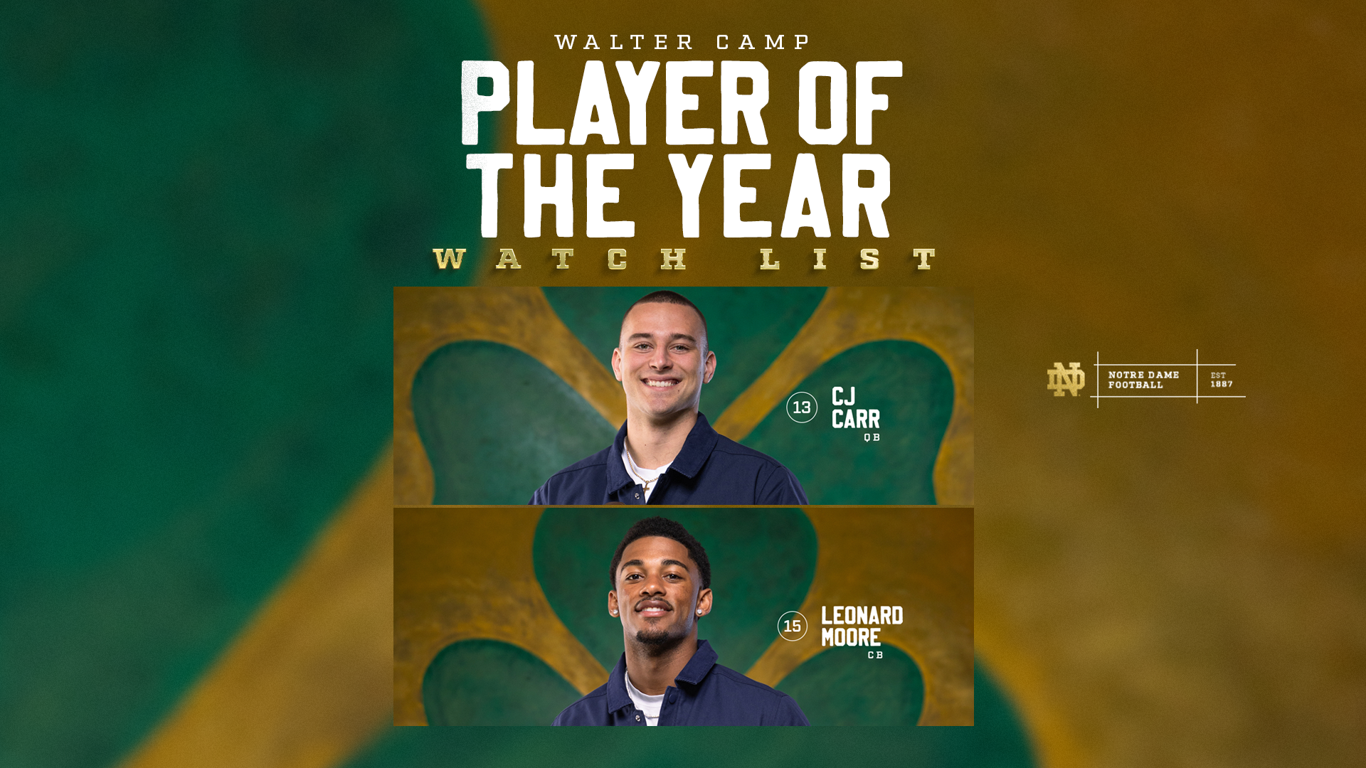 Notre Dame’s CJ Carr and Leonard Moore put on Maxwell Award Watch List