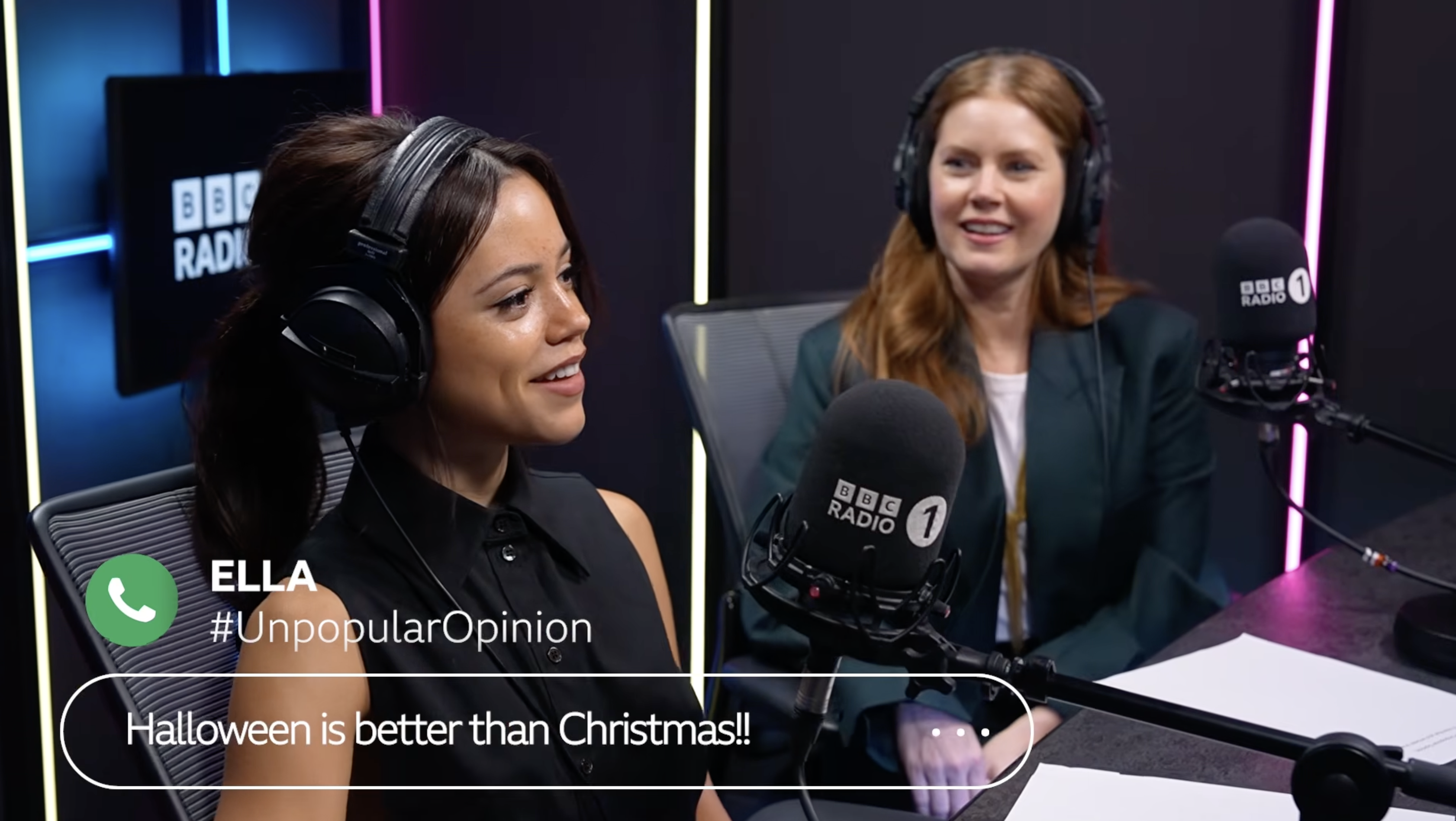 Jenna Ortega and Amy Adams arguing with radio callers about their unpopular opinions is chaotic fun
