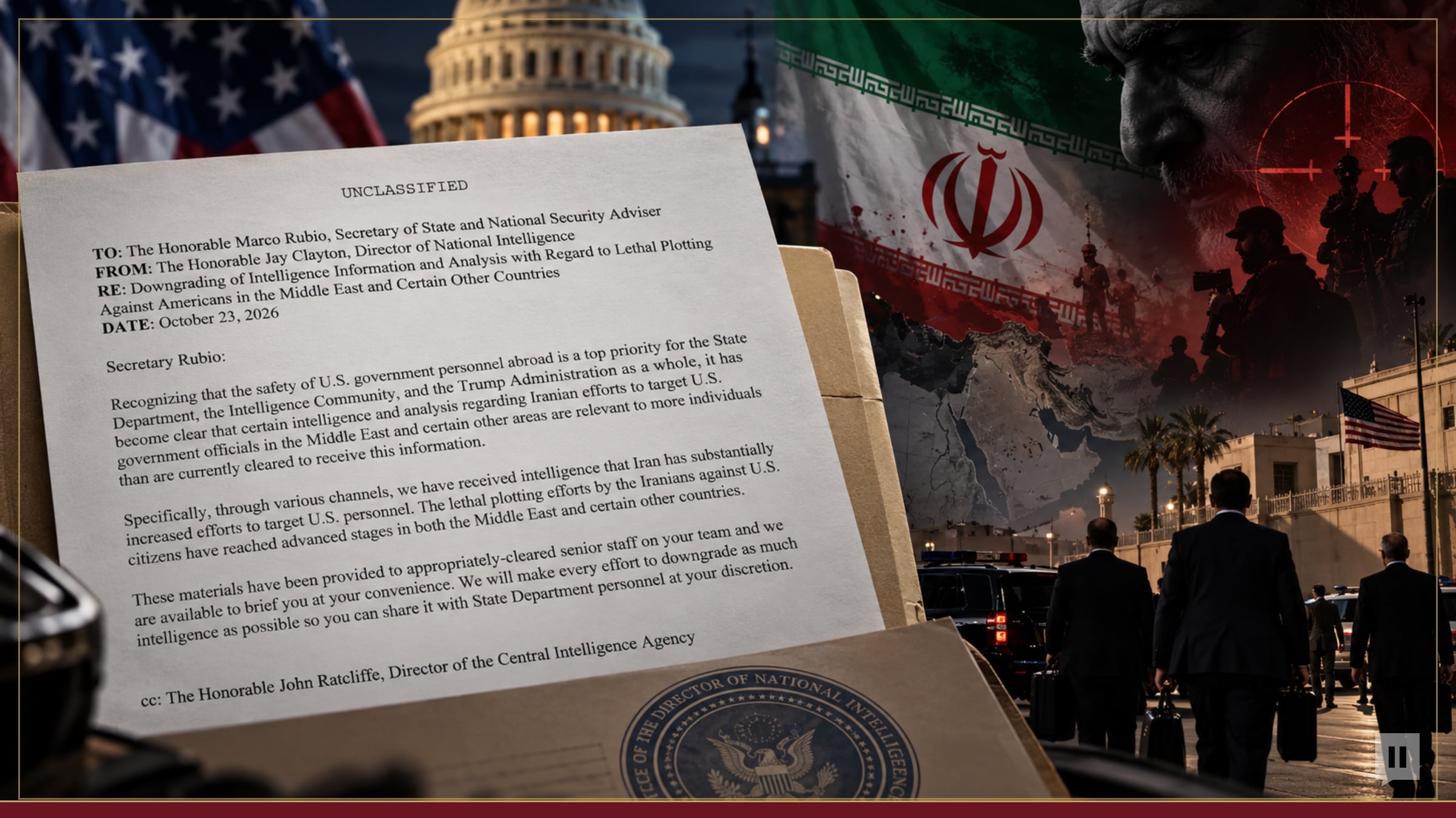 US intelligence memo warns of advanced Iranian plots targeting officials in Middle East