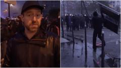 Fireworks and tear gas as protesters and riot police clash in Paris