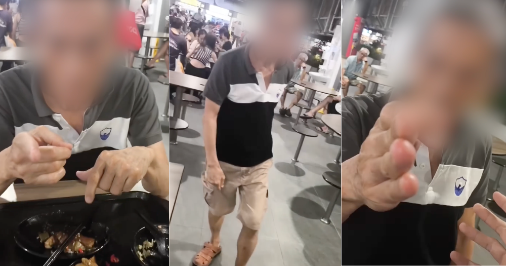 Elderly man sits across from boy, 19, at Sengkang hawker centre, flings leftover food at him after staring for 1 minute