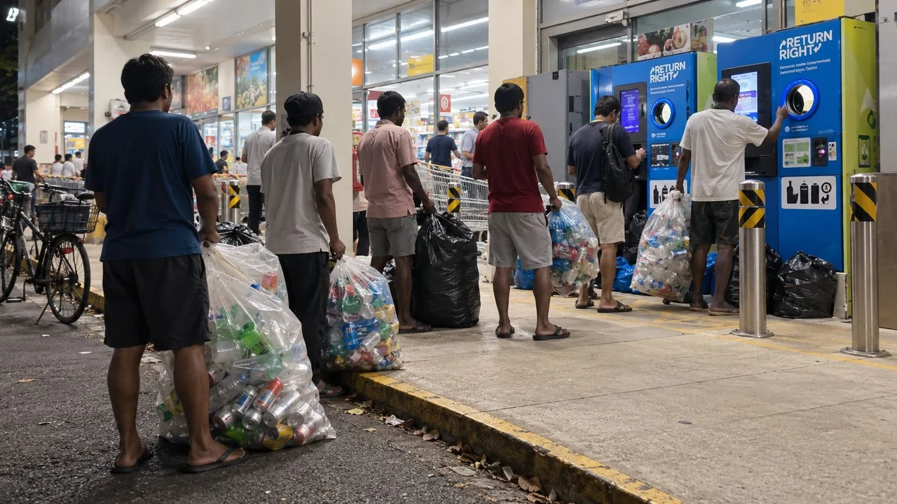 Migrant workers in Singapore earn up to S$160/month from BCRS refunds as they queue at Woodlands Recreation Centre
