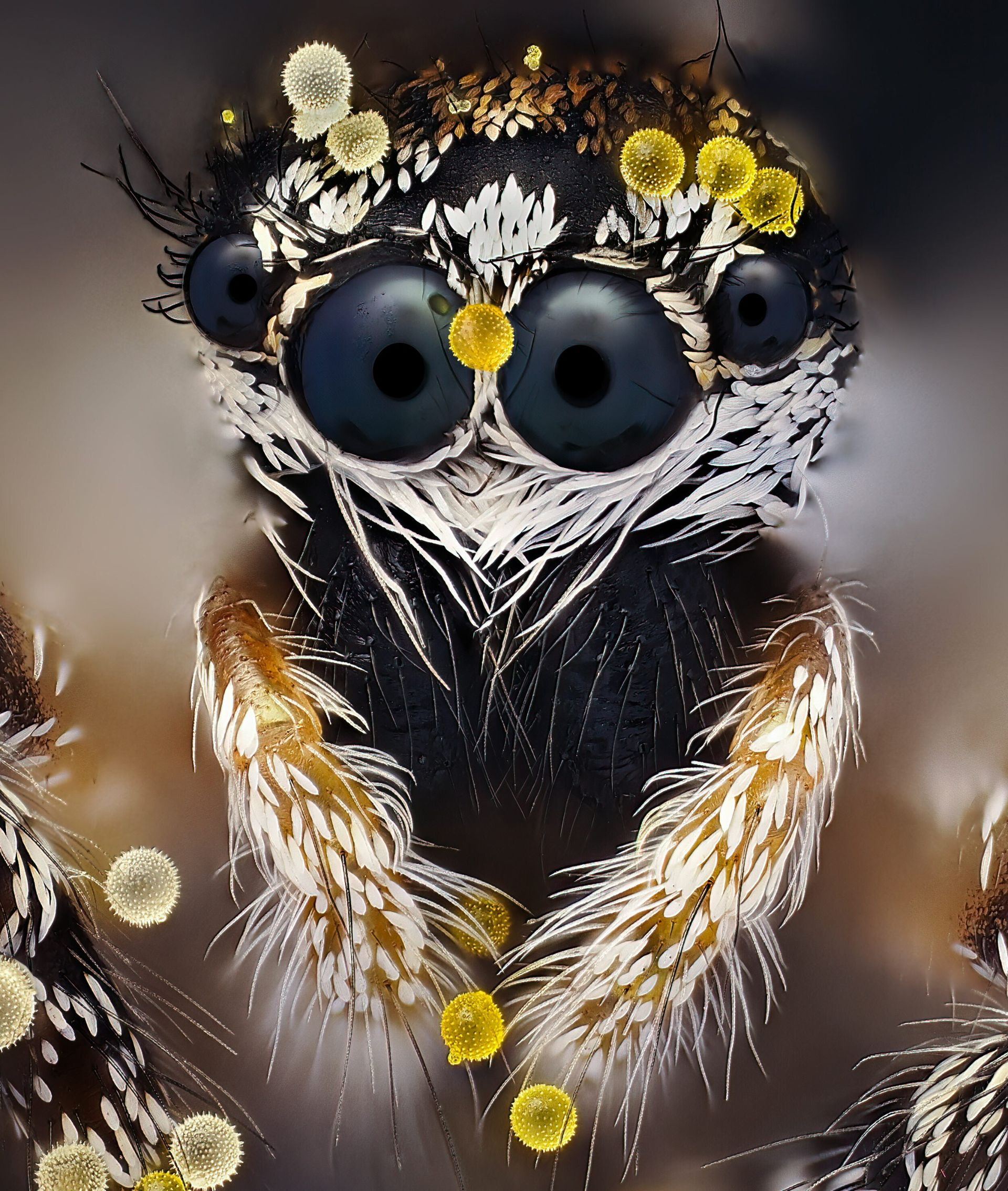 This regal-looking spider is smaller than a fingernail, but thanks to clever use of focus stacking, we can see it in incredible detail