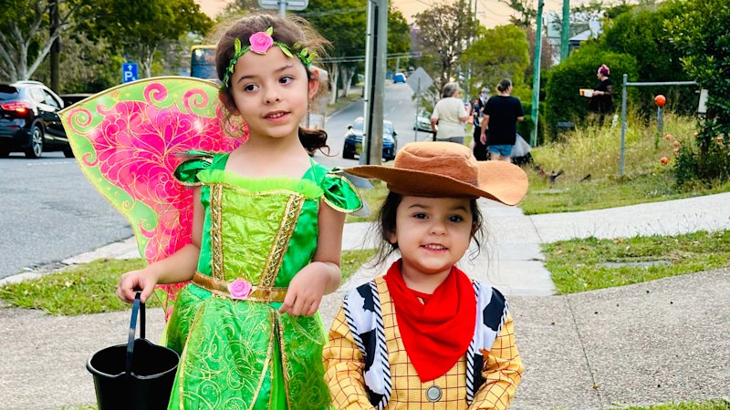 My suburb loves Halloween, and one kid’s costume perfectly captured our current moment