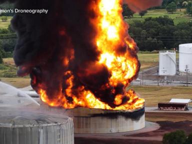 WATCH: Firefighters continue to battle flames of massive gas tank explosion outside Tulsa