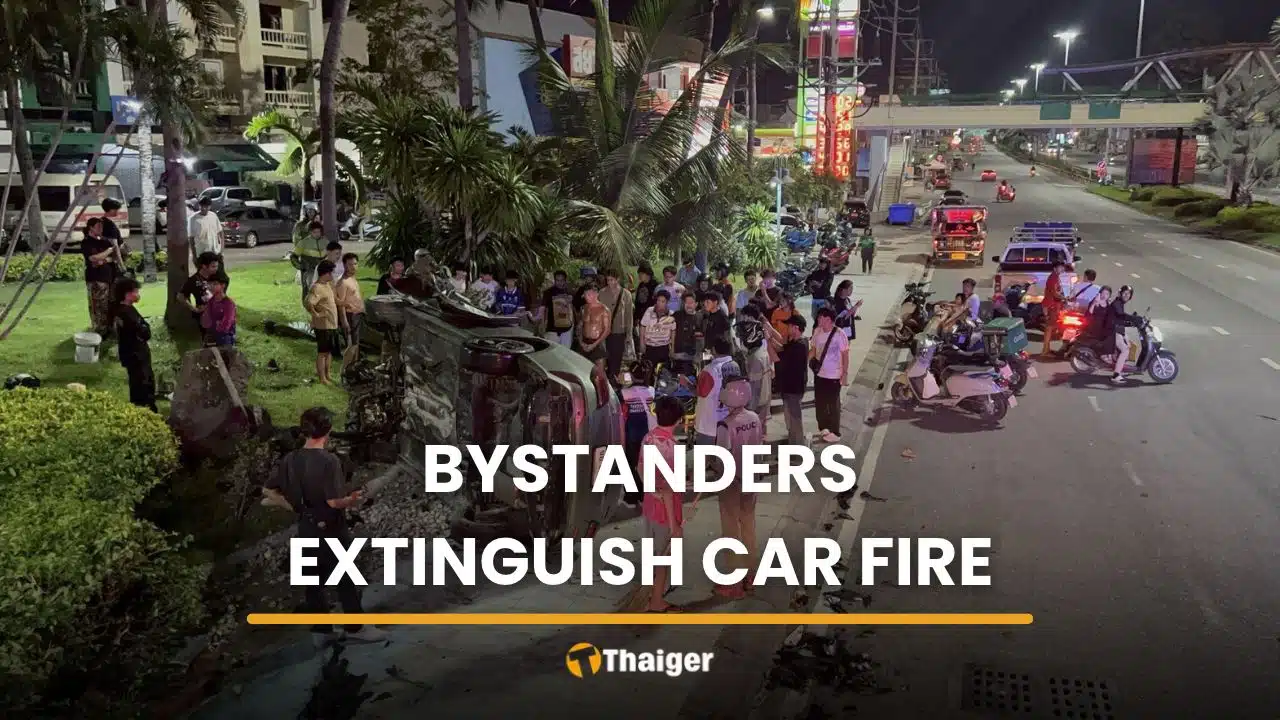 Brit in Pattaya crash as car catches fire, red-light run alleged