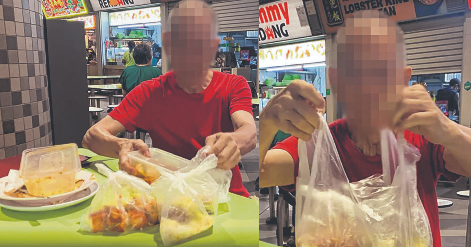 Elderly man seen picking up leftover food from Our Tampines Hub Hawker Centre, says he doesn't want food to go to waste