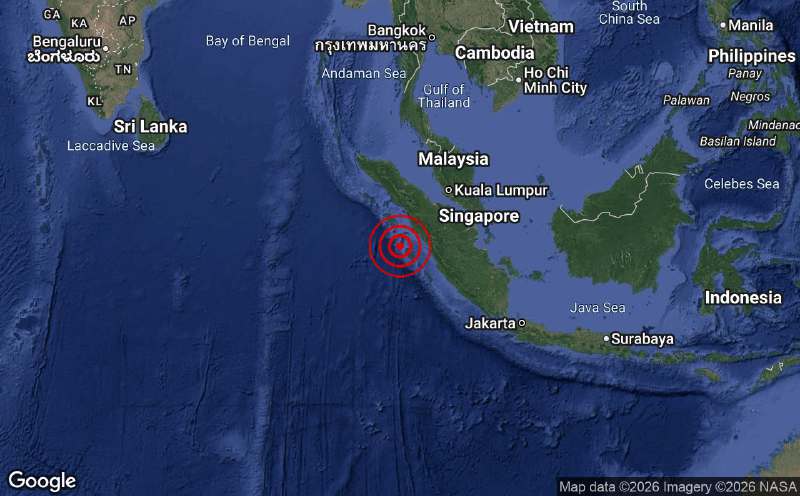 5.8-magnitude earthquake hits southern Sumatra