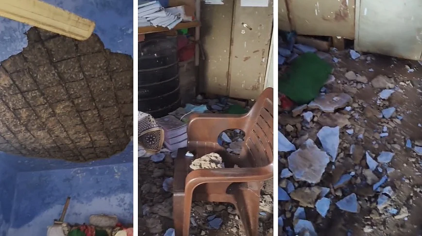 Government School Roof Collapses During Work Hours In MP's Morena; VIDEO Shows Damp Walls & Ceilings Amid Rains