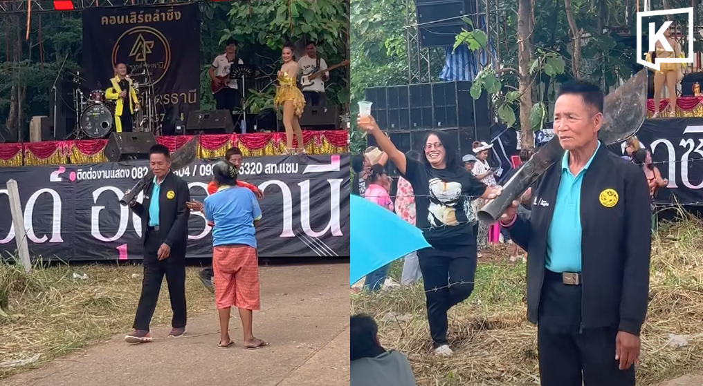 Assistant village headman goes viral for carrying a giant cleaver at concert