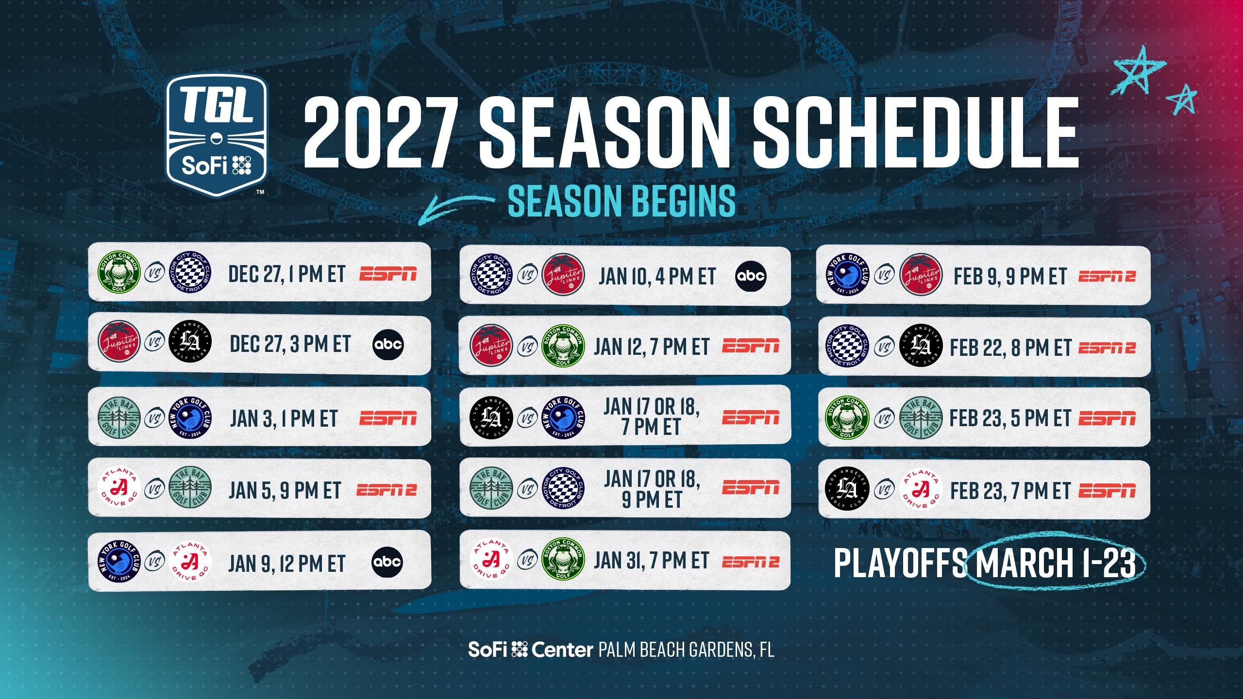 TGL releases full 2027 schedule