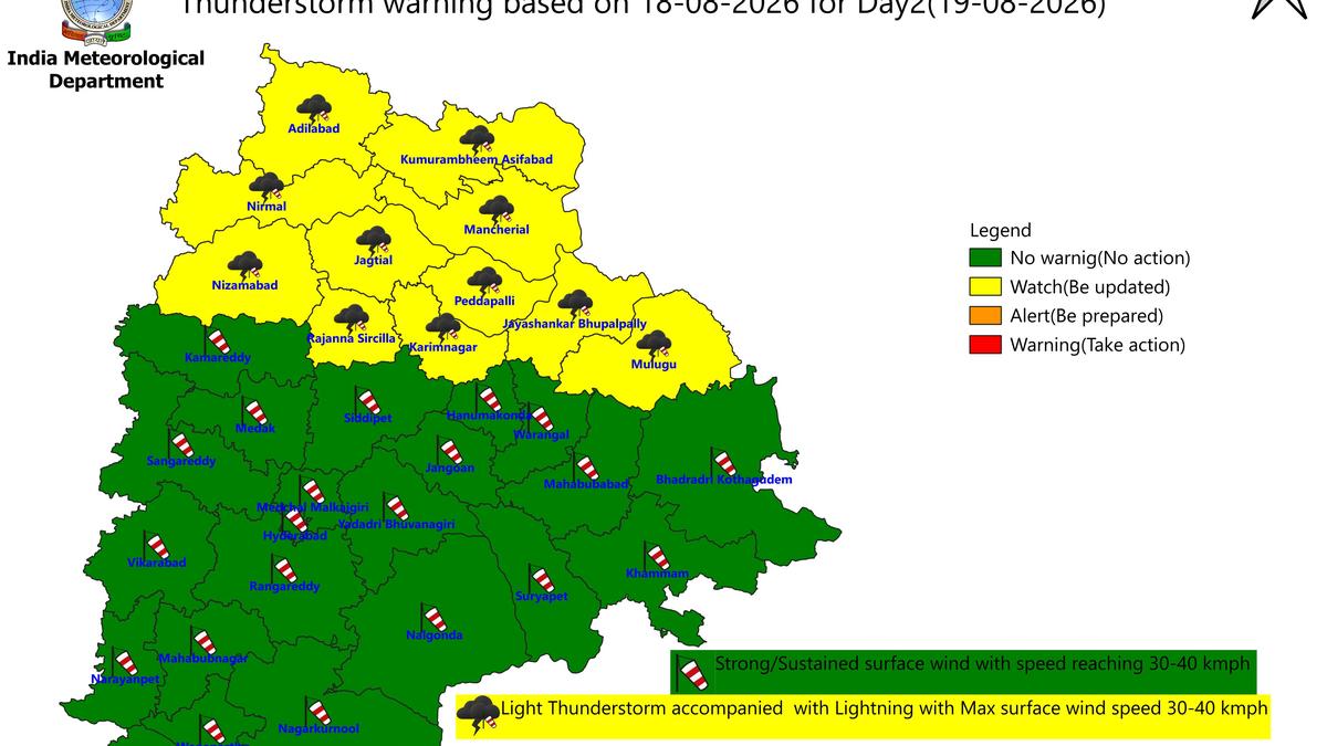 Thunderstorm forecast in 11 Telangana districts on August 19