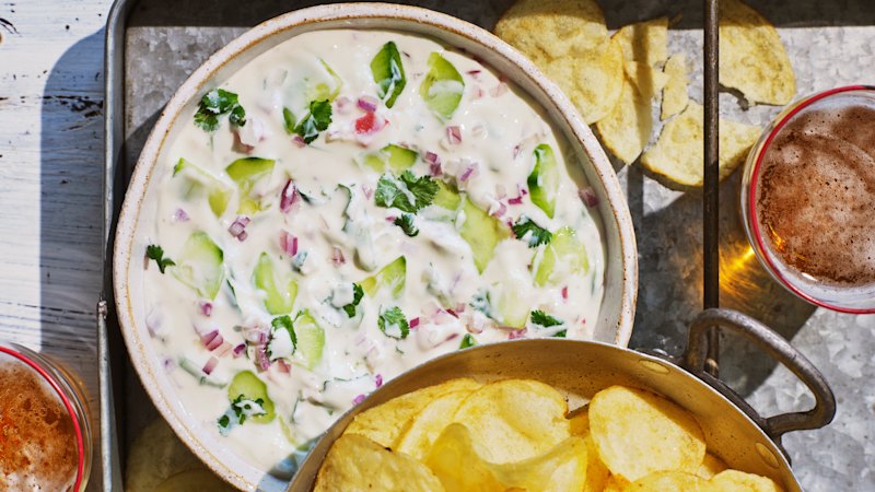 Adam Liaw’s raita and chips