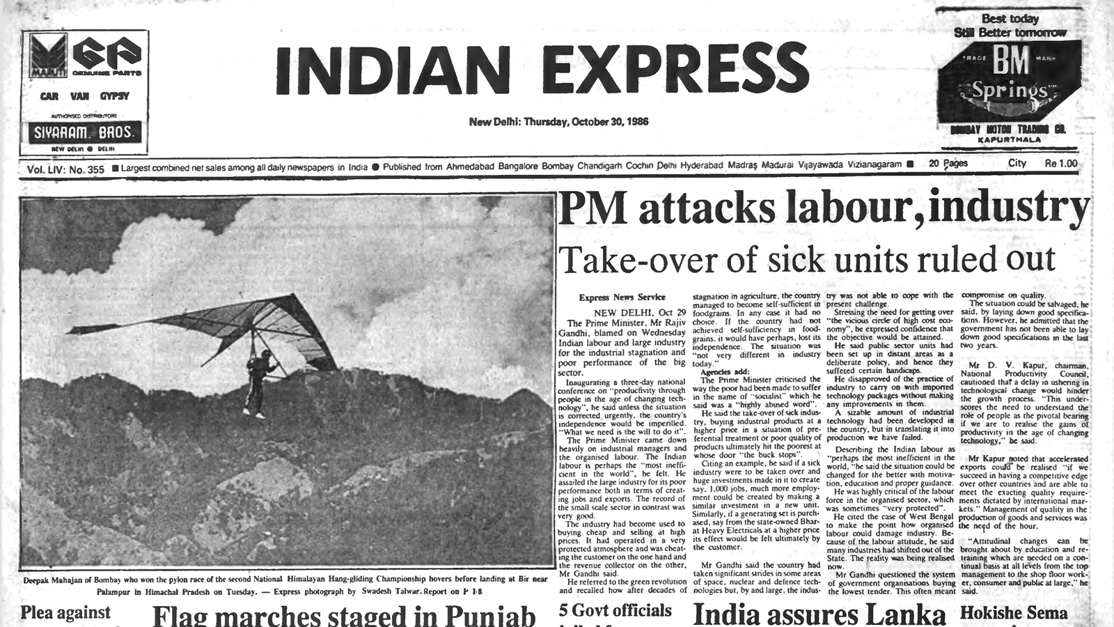 40 years ago October 30, 1986: PM attacks labour, industry