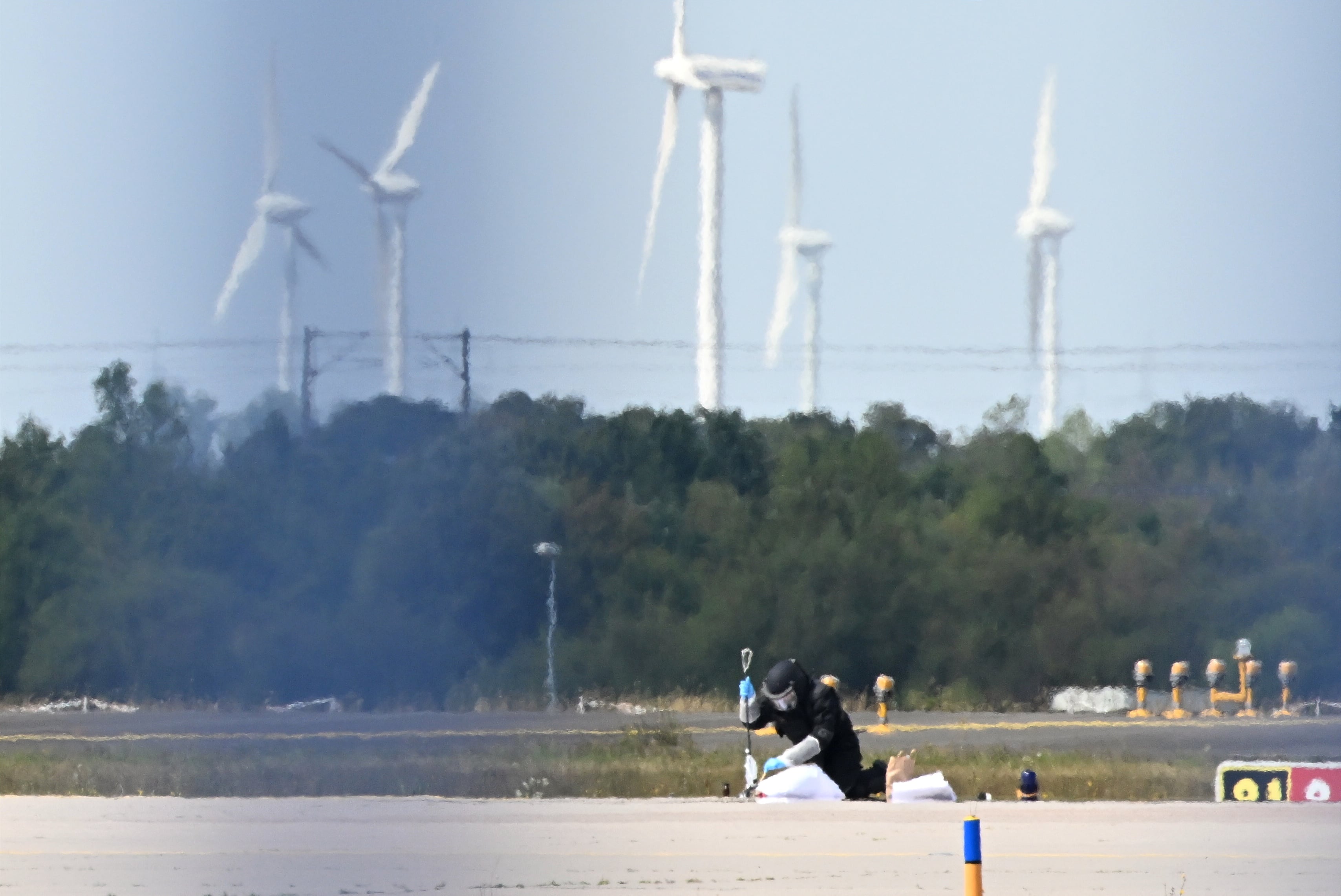 German police deactivate a bomb drone that fell next to a Ukrainian cargo plane at Leipzig airport